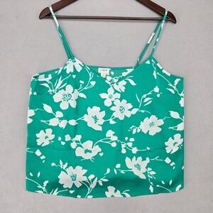 J.Crew Size‎ 14 Floral Camisole Top Women Green White Botanical Summer Aesthetic